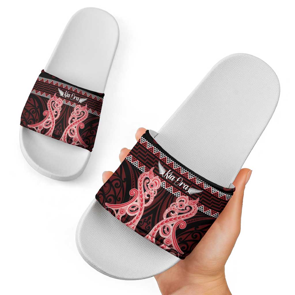 Kia Ora New Zealand Slide Sandals Maori Language Week Whero Taniko Motif LT14 - Polynesian Pride