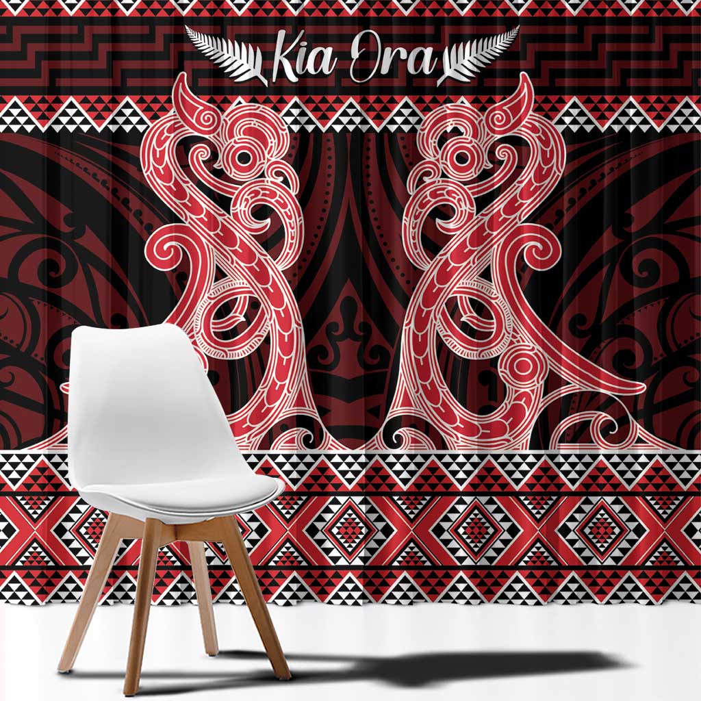 Kia Ora New Zealand Window Curtain Maori Language Week Whero Taniko Motif - Polynesian Pride