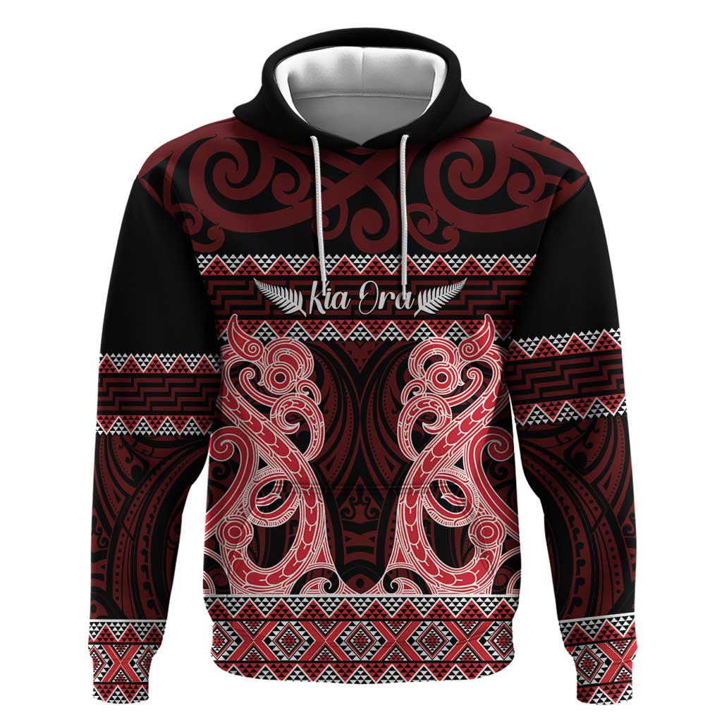 Kia Ora New Zealand Zip Hoodie Maori Language Week Whero Taniko Motif LT14 Pullover Hoodie Red - Polynesian Pride