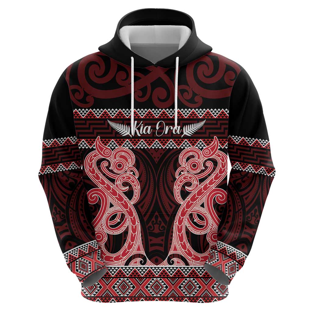 Kia Ora New Zealand Zip Hoodie Maori Language Week Whero Taniko Motif LT14 - Polynesian Pride