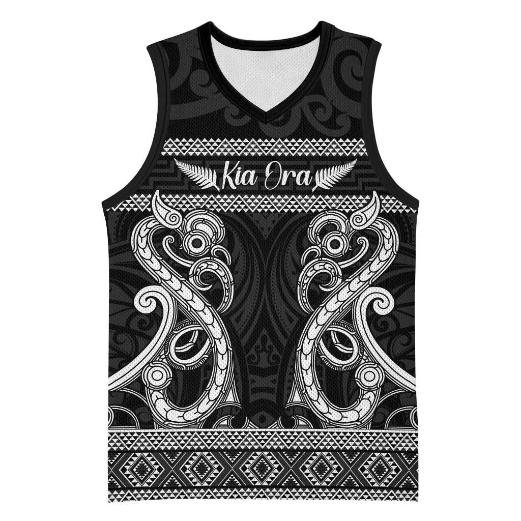 Kia Ora New Zealand Basketball Jersey Maori Language Week Pango Taniko Motif - Polynesian Pride