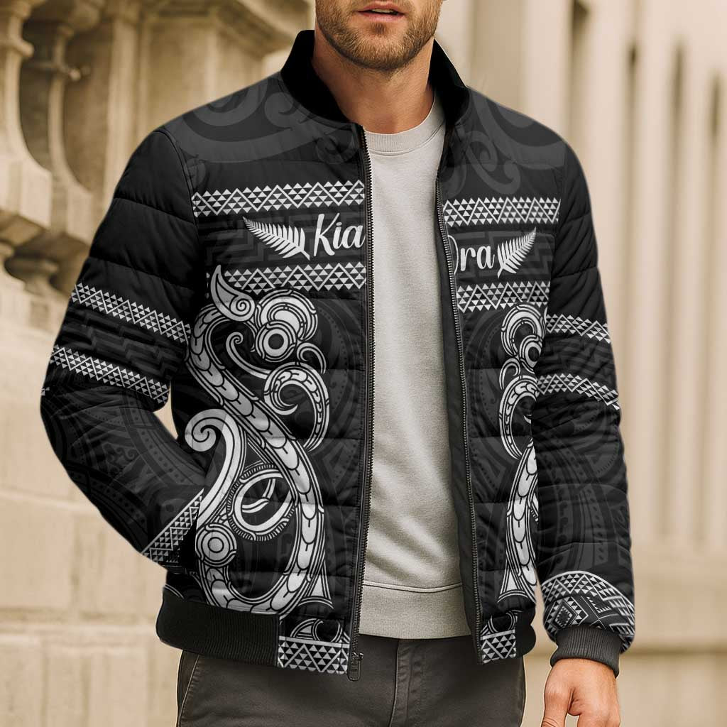 Kia Ora New Zealand Bomber Puffer Jacket Maori Language Week Pango Taniko Motif - Polynesian Pride