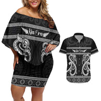 Kia Ora New Zealand Couples Matching Off Shoulder Short Dress and Hawaiian Shirt Maori Language Week Pango Taniko Motif - Polynesian Pride