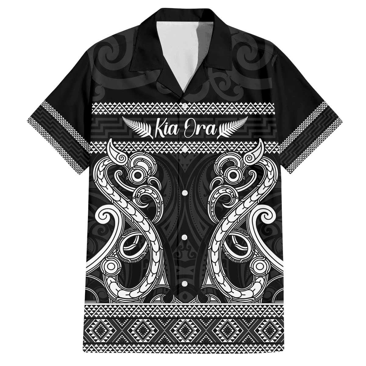 Kia Ora New Zealand Family Matching Off The Shoulder Long Sleeve Dress and Hawaiian Shirt Maori Language Week Pango Taniko Motif - Polynesian Pride