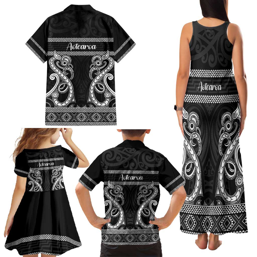 Kia Ora New Zealand Family Matching Tank Maxi Dress and Hawaiian Shirt Maori Language Week Pango Taniko Motif - Polynesian Pride