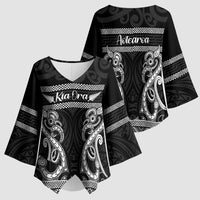 Kia Ora New Zealand Kimono Sleeve Blouse Maori Language Week Pango Taniko Motif - Polynesian Pride