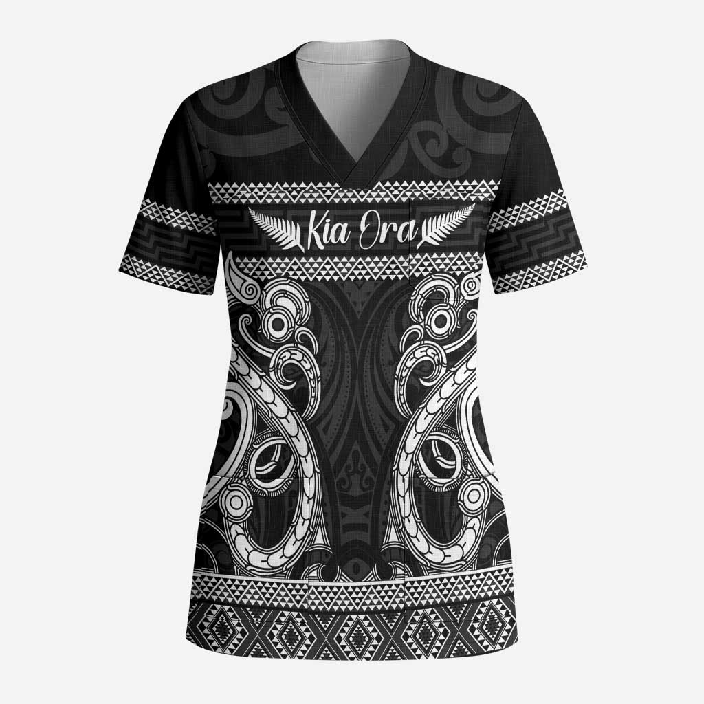 Kia Ora New Zealand Scrub Top Maori Language Week Pango Taniko Motif - Polynesian Pride