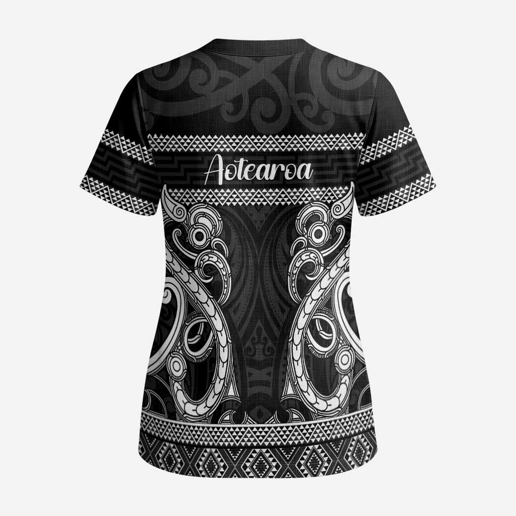 Kia Ora New Zealand Scrub Top Maori Language Week Pango Taniko Motif - Polynesian Pride