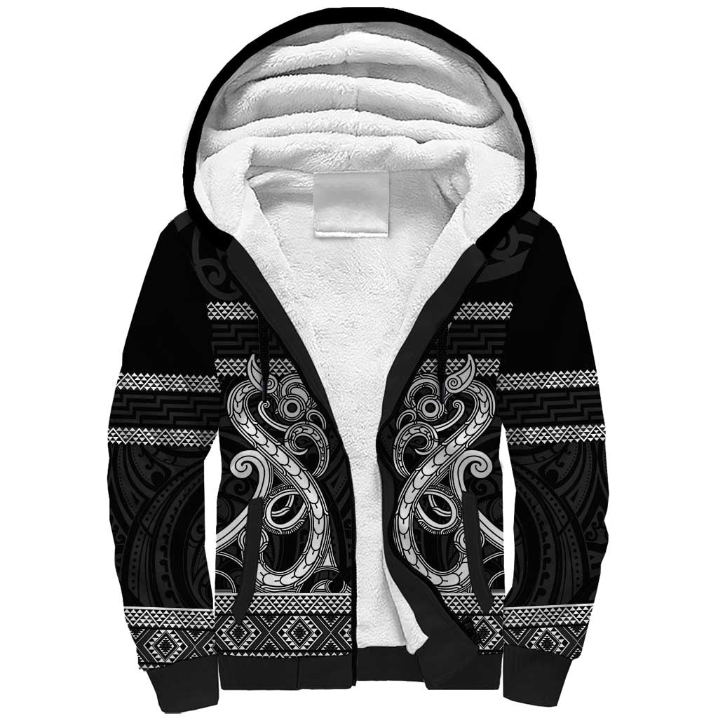 Kia Ora New Zealand Sherpa Hoodie Maori Language Week Pango Taniko Motif LT14 Unisex Black - Polynesian Pride