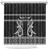 Kia Ora New Zealand Shower Curtain Maori Language Week Pango Taniko Motif LT14 Black - Polynesian Pride