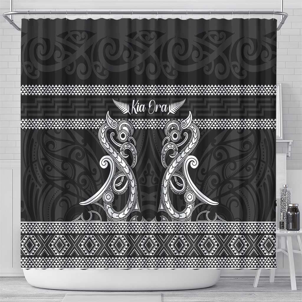 Kia Ora New Zealand Shower Curtain Maori Language Week Pango Taniko Motif LT14 - Polynesian Pride