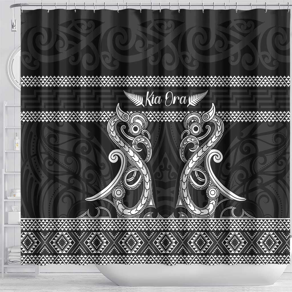 Kia Ora New Zealand Shower Curtain Maori Language Week Pango Taniko Motif LT14 - Polynesian Pride
