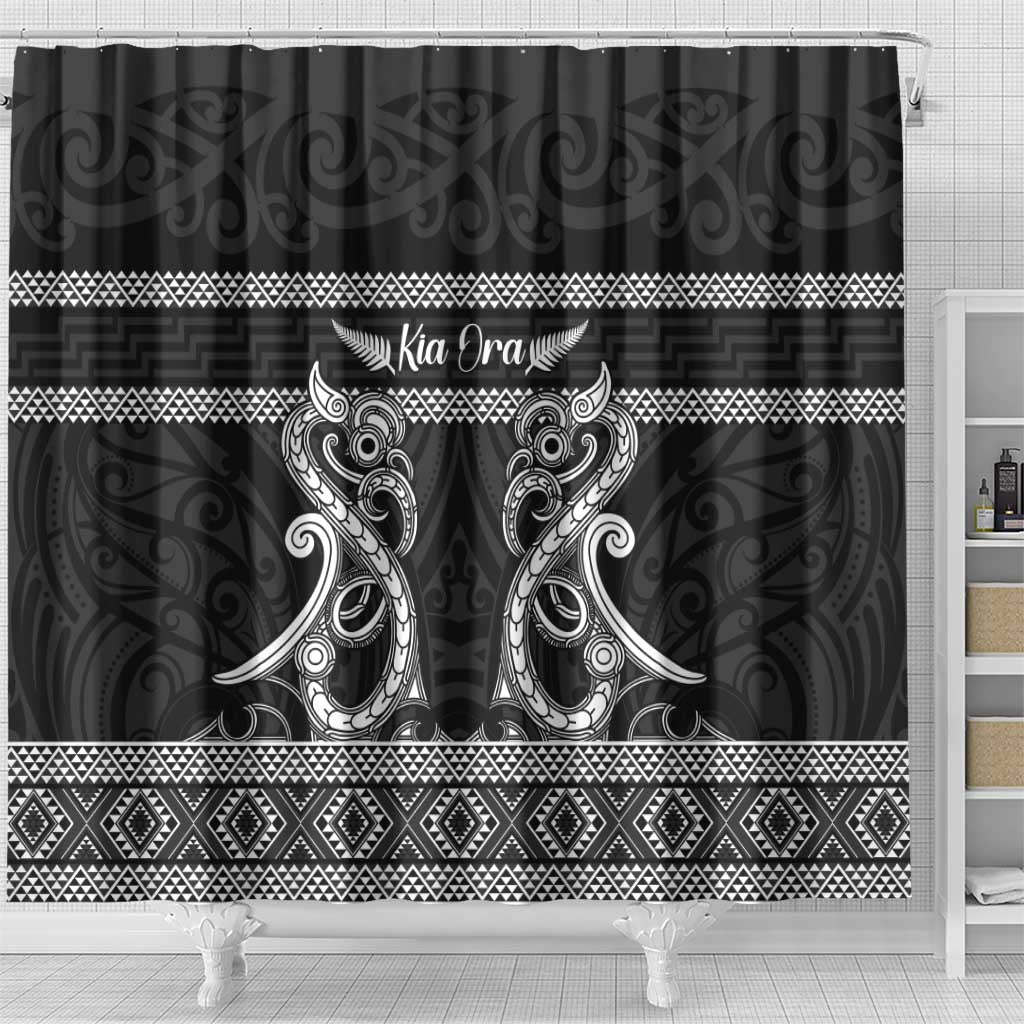 Kia Ora New Zealand Shower Curtain Maori Language Week Pango Taniko Motif LT14 - Polynesian Pride