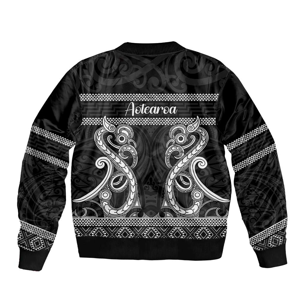 Kia Ora New Zealand Sleeve Zip Bomber Jacket Maori Language Week Pango Taniko Motif LT14 - Polynesian Pride