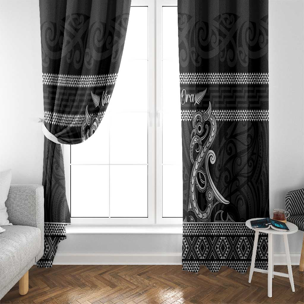 Kia Ora New Zealand Window Curtain Maori Language Week Pango Taniko Motif - Polynesian Pride