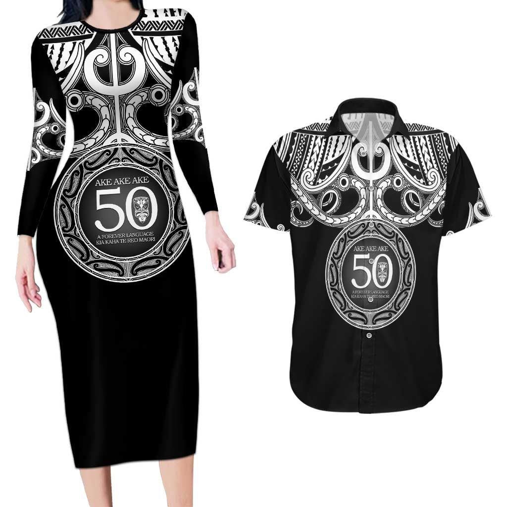 Kia Kaha Te Reo Maori New Zealand Couples Matching Long Sleeve Bodycon Dress and Hawaiian Shirt 50th Anniversary Ake Ake Ake - Polynesian Pride