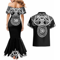 Kia Kaha Te Reo Maori New Zealand Couples Matching Mermaid Dress and Hawaiian Shirt 50th Anniversary Ake Ake Ake - Polynesian Pride