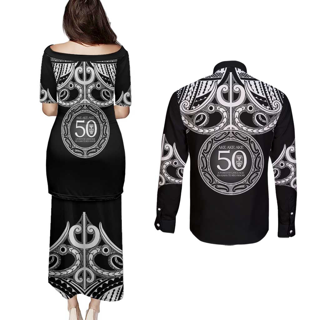 Kia Kaha Te Reo Maori New Zealand Couples Matching Puletasi and Long Sleeve Button Shirt 50th Anniversary Ake Ake Ake - Polynesian Pride