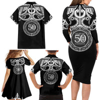 Kia Kaha Te Reo Maori New Zealand Family Matching Long Sleeve Bodycon Dress and Hawaiian Shirt 50th Anniversary Ake Ake Ake - Polynesian Pride