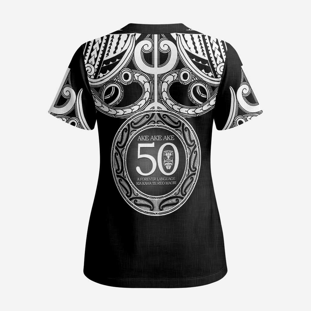 Kia Kaha Te Reo Maori New Zealand Scrub Top 50th Anniversary Ake Ake Ake - Polynesian Pride