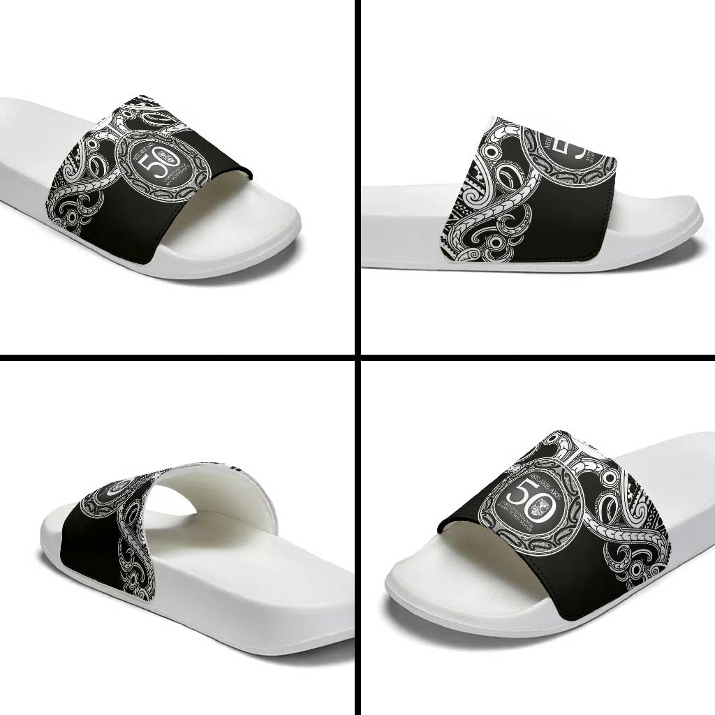 Kia Kaha Te Reo Maori New Zealand Slide Sandals 50th Anniversary Ake Ake Ake LT14 - Polynesian Pride