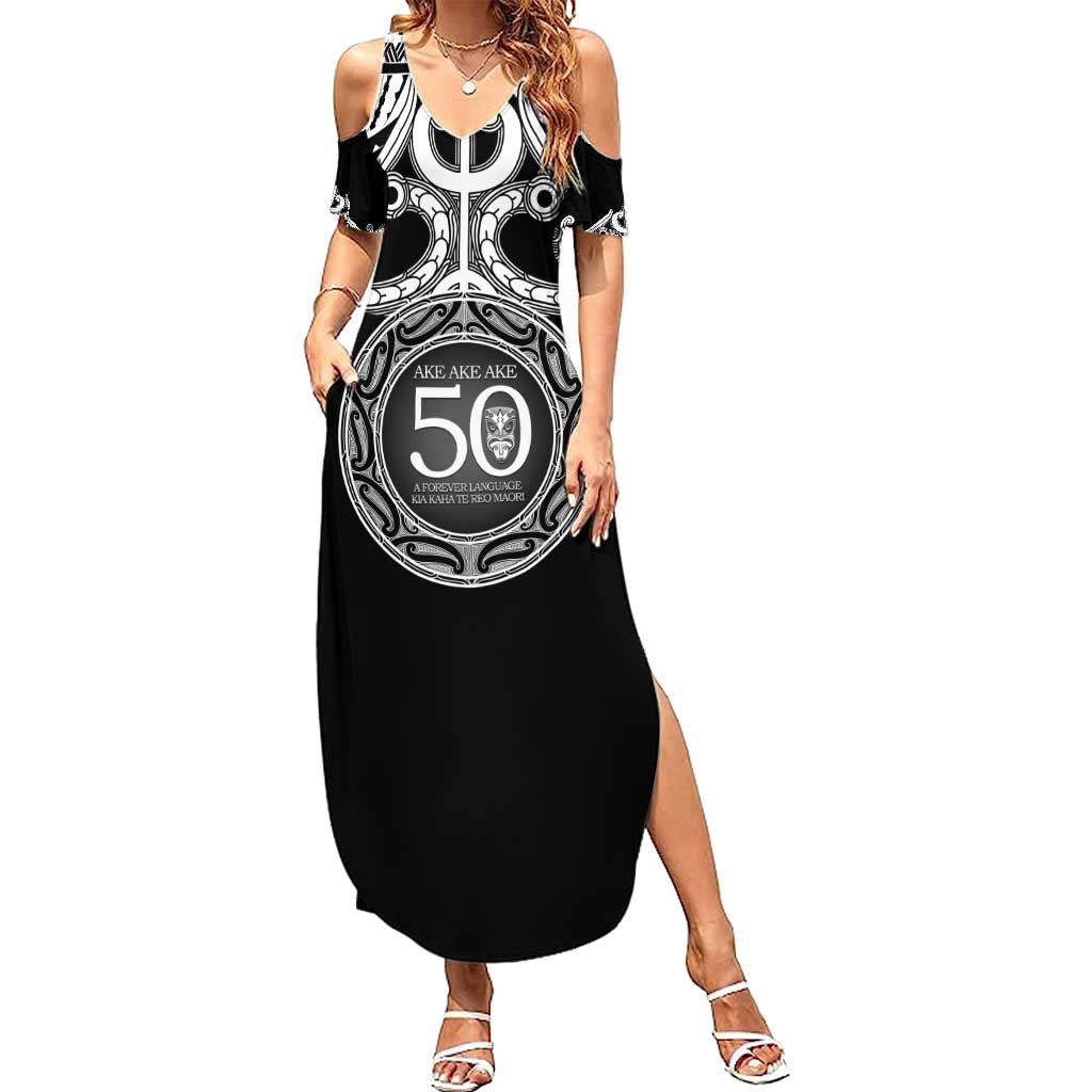 Kia Kaha Te Reo Maori New Zealand Summer Maxi Dress 50th Anniversary Ake Ake Ake LT14 Women Black - Polynesian Pride