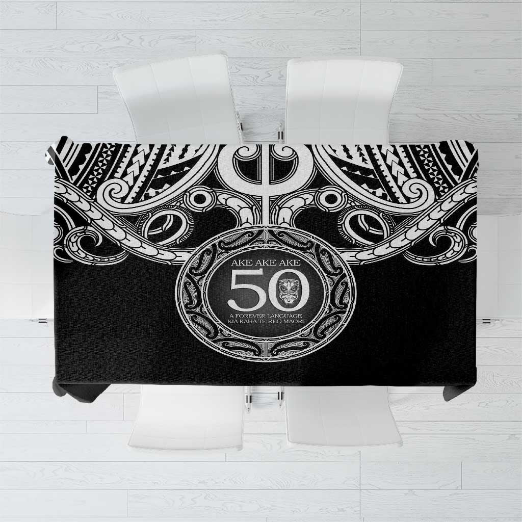 Kia Kaha Te Reo Maori New Zealand Tablecloth 50th Anniversary Ake Ake Ake LT14 Black - Polynesian Pride