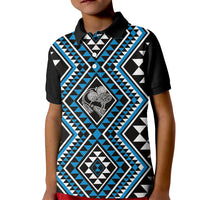 New Zealand Kikorangi Taniko Motifs Kid Polo Shirt Maori Poi Dance Costume Inspired LT14 Kid Blue - Polynesian Pride