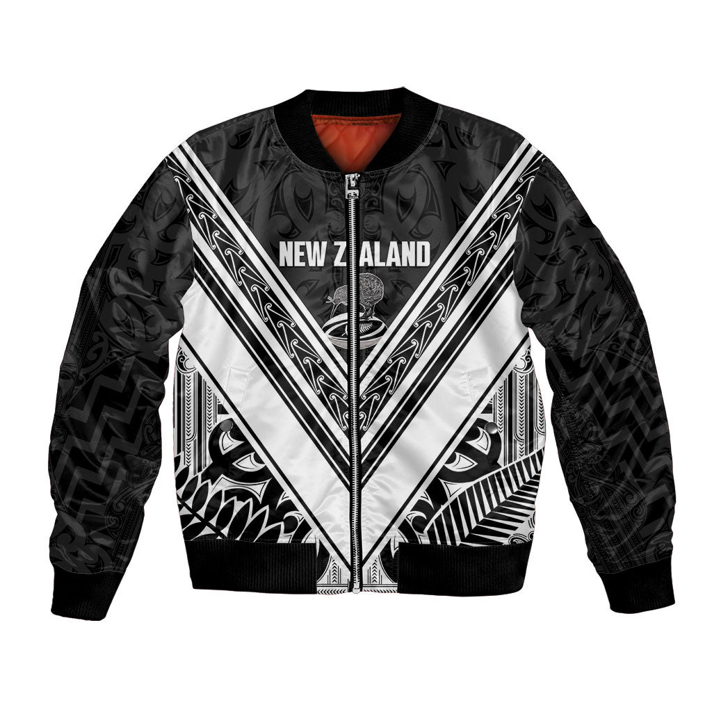 New Zealand Silver Fern Rugby Custom Bomber Jacket Go Wheel Kiwi Maori Pattern LT14 Unisex White - Polynesian Pride