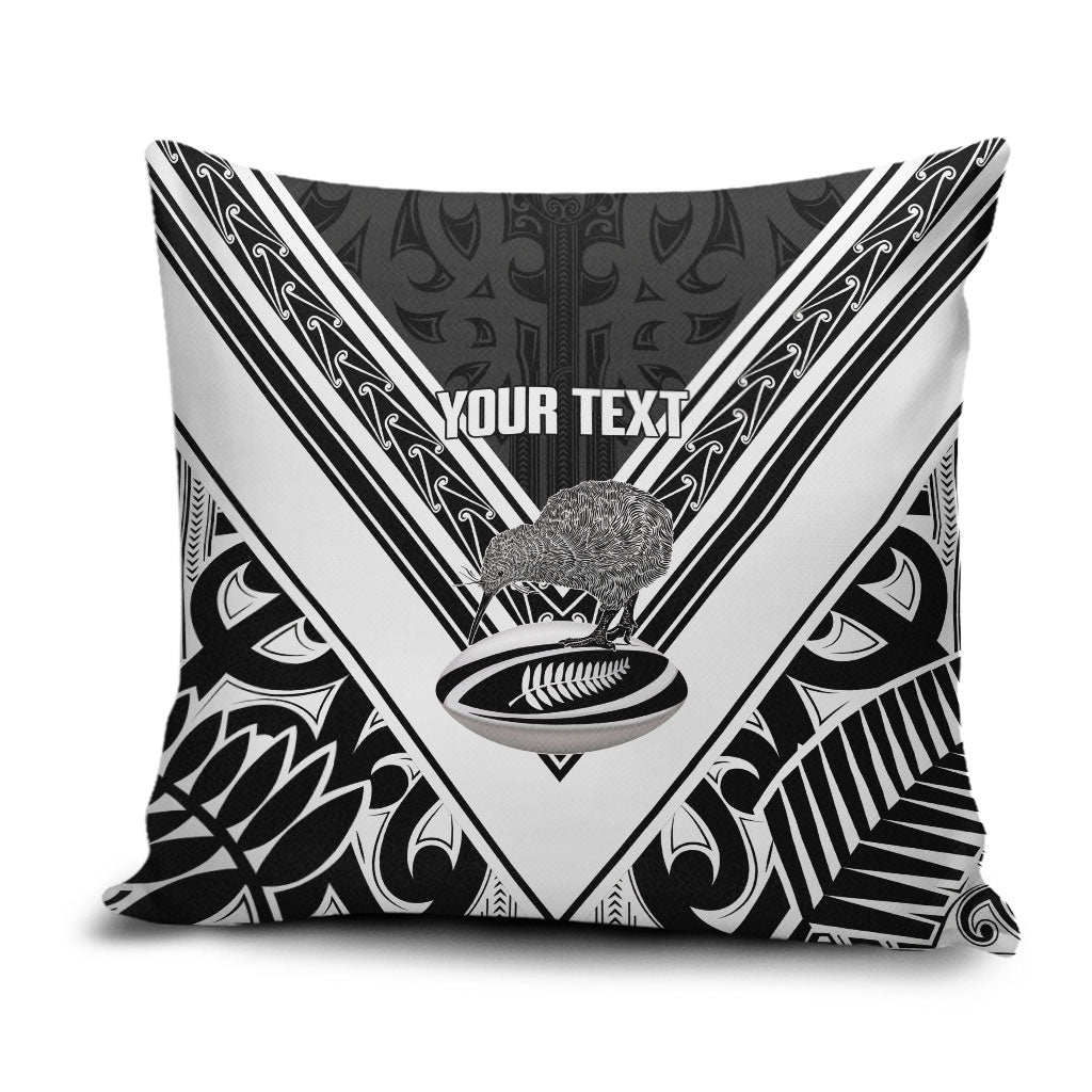 New Zealand Silver Fern Rugby Custom Pillow Cover Go Wheel Kiwi Maori Pattern LT14 White - Polynesian Pride