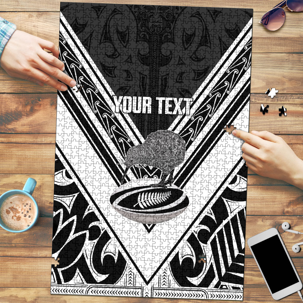New Zealand Silver Fern Rugby Custom Puzzle Go Wheel Kiwi Maori Pattern LT14 White - Polynesian Pride
