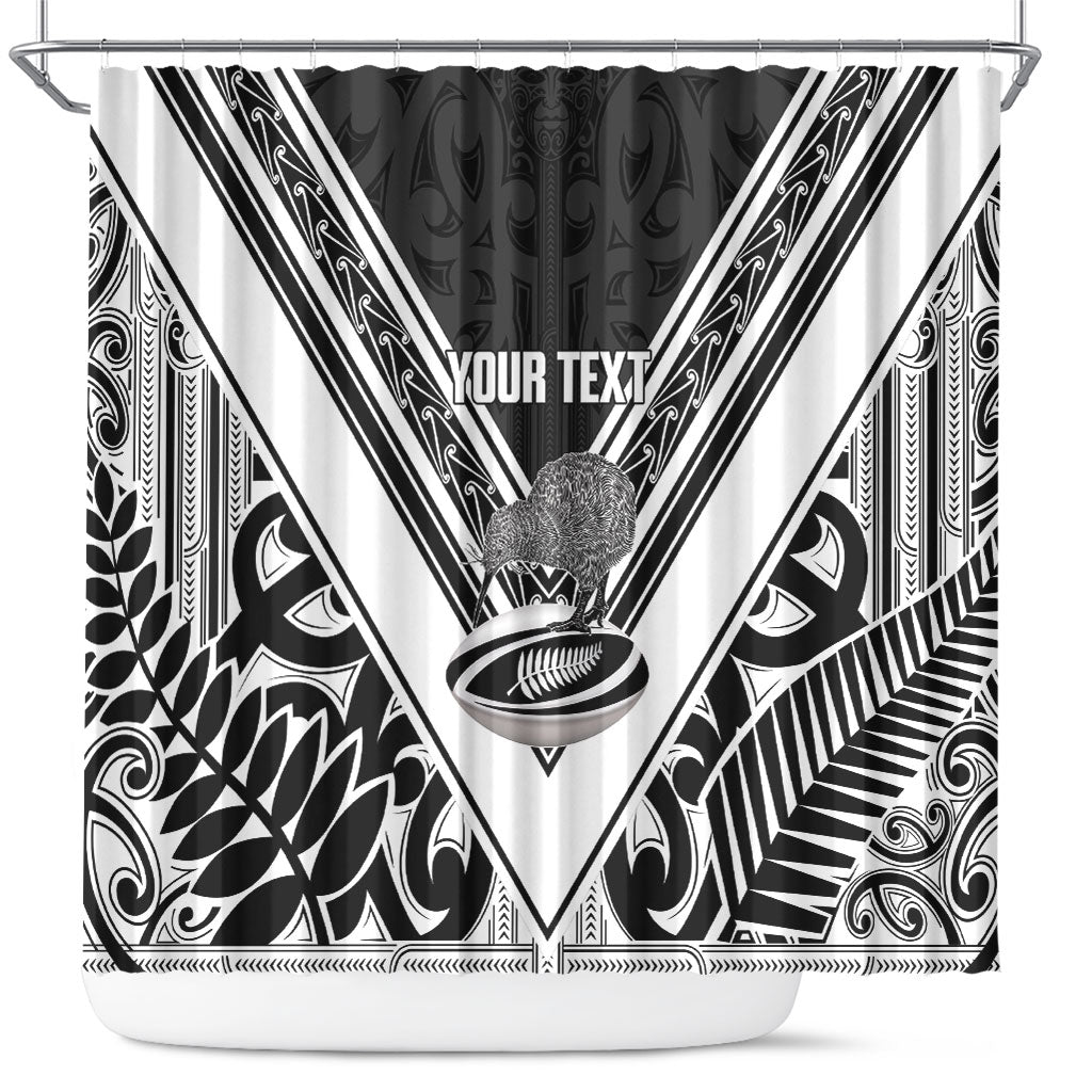 New Zealand Silver Fern Rugby Custom Shower Curtain Go Wheel Kiwi Maori Pattern LT14 White - Polynesian Pride