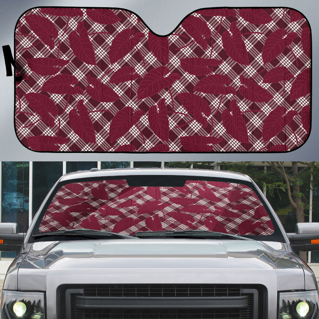 Burgundy Hawaii Kalo Palaka Motifs Auto Sun Shade Hawaiian Taro Leaves Elegant Vibes