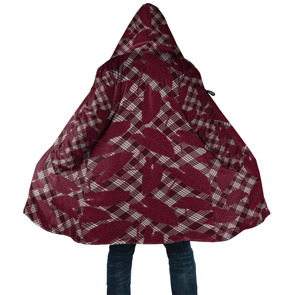 Burgundy Hawaii Kalo Palaka Motifs Cloak Hawaiian Taro Leaves Elegant Vibes LT14 Unisex Burgundy - Polynesian Pride