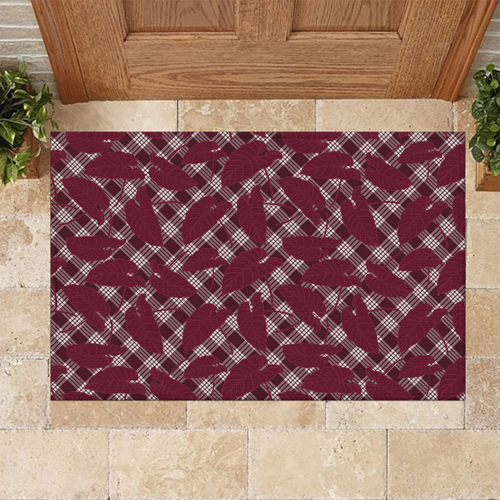 Burgundy Hawaii Kalo Palaka Motifs Rubber Doormat Hawaiian Taro Leaves Elegant Vibes LT14 Burgundy - Polynesian Pride