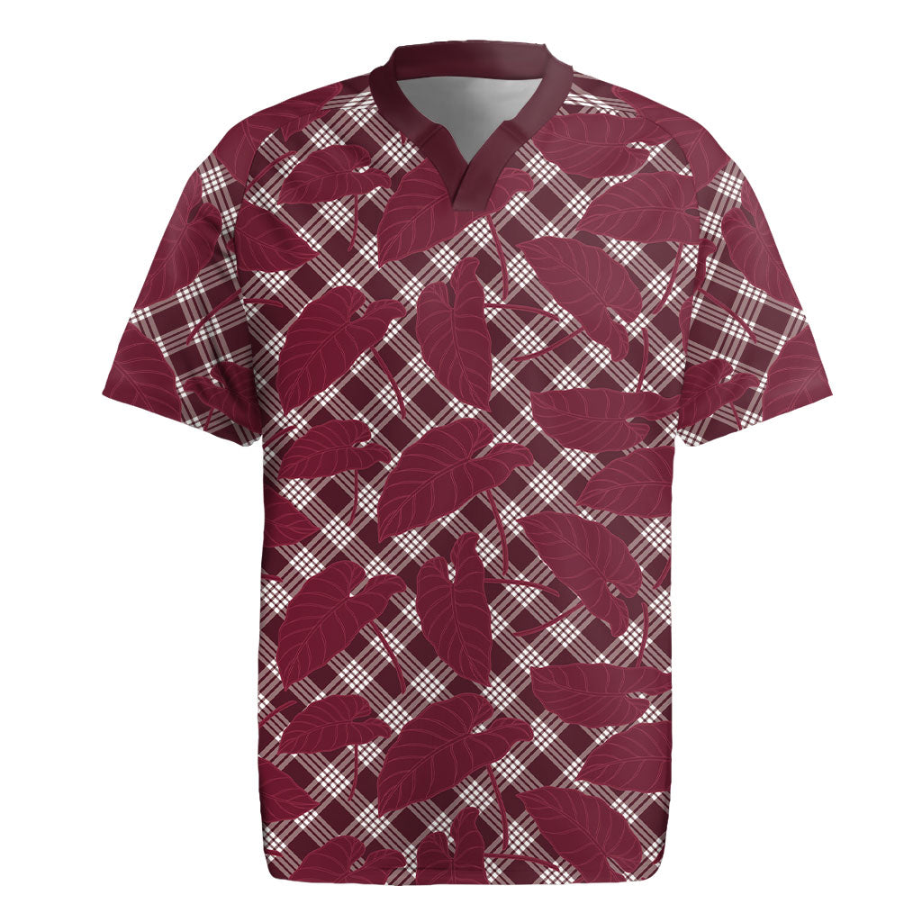 Burgundy Hawaii Kalo Palaka Motifs Rugby Jersey Hawaiian Taro Leaves Elegant Vibes LT14 Burgundy - Polynesian Pride