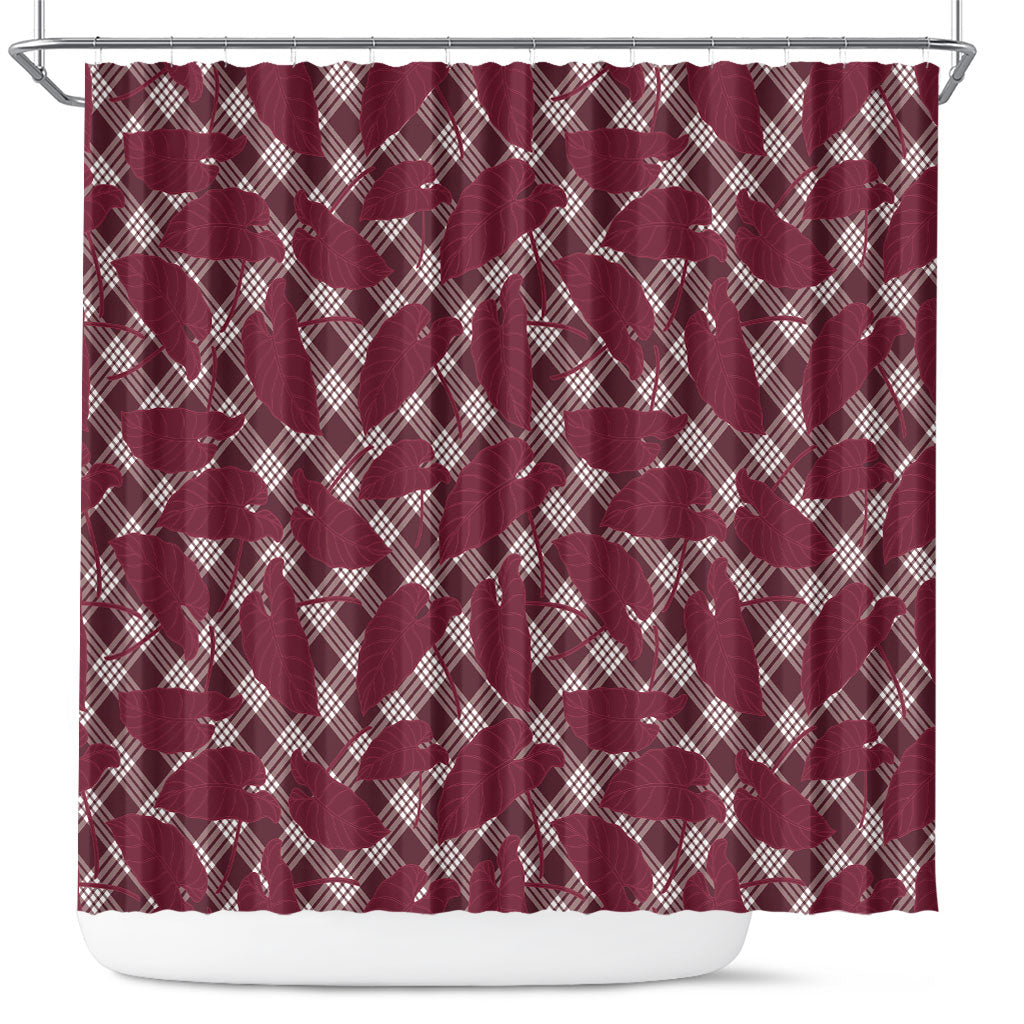 Burgundy Hawaii Kalo Palaka Motifs Shower Curtain Hawaiian Taro Leaves Elegant Vibes LT14 Burgundy - Polynesian Pride