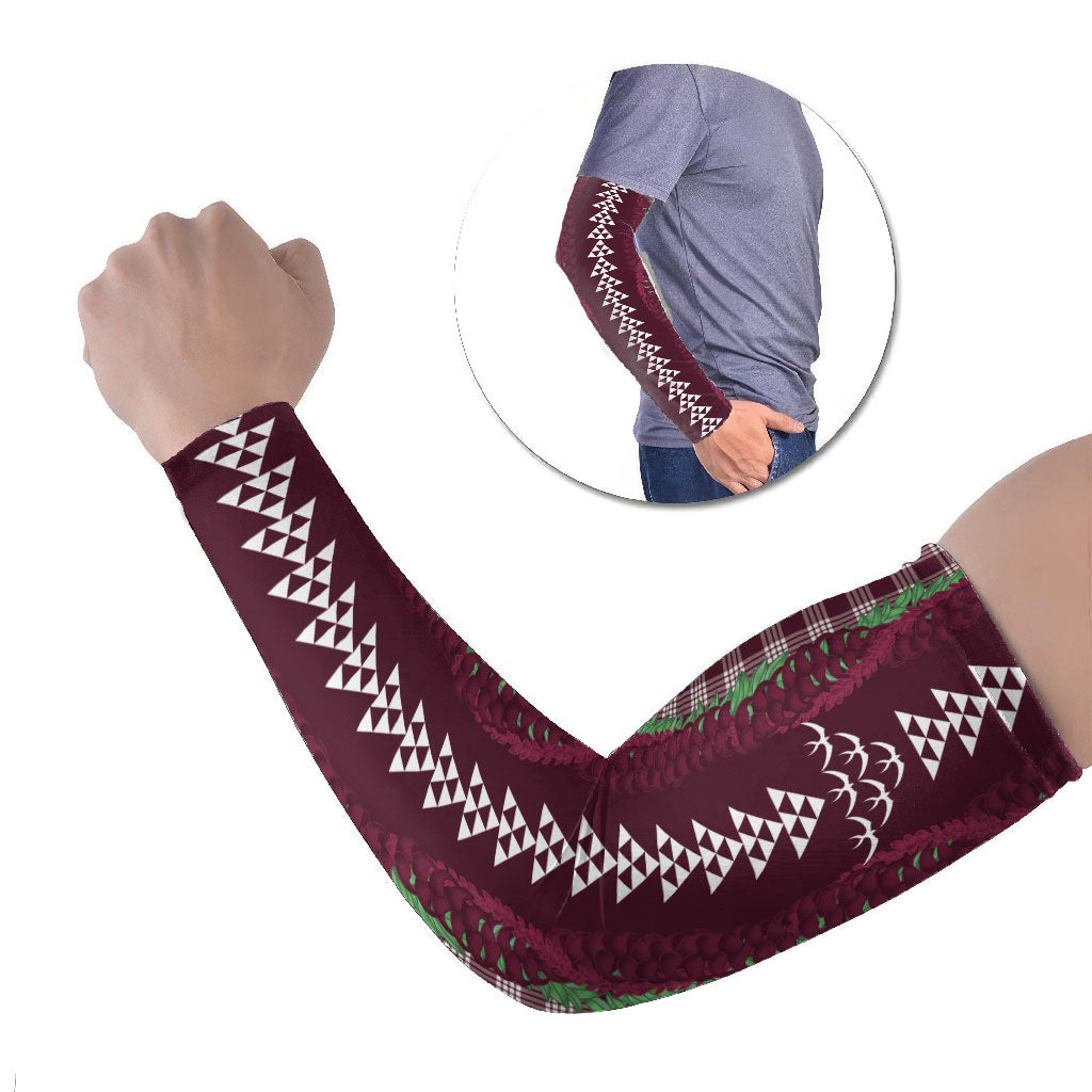 Burgundy Palaka Hawaii Iwa Bird Arm Sleeves Hawaiian Kakau Jade Vine Lei LT14 Set of 2 Burgundy - Polynesian Pride