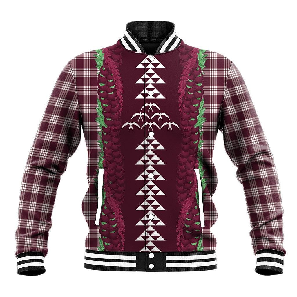 Burgundy Palaka Hawaii Iwa Bird Baseball Jacket Hawaiian Kakau Jade Vine Lei LT14 Unisex Burgundy - Polynesian Pride