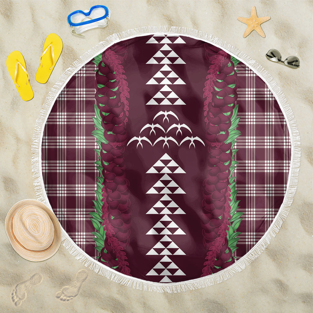 Burgundy Palaka Hawaii Iwa Bird Beach Blanket Hawaiian Kakau Jade Vine Lei LT14 One Size 150cm Burgundy - Polynesian Pride