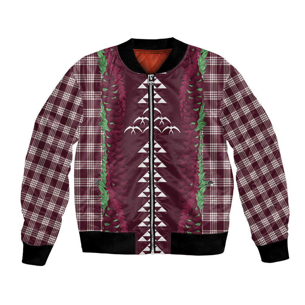 Burgundy Palaka Hawaii Iwa Bird Bomber Jacket Hawaiian Kakau Jade Vine Lei LT14 Unisex Burgundy - Polynesian Pride