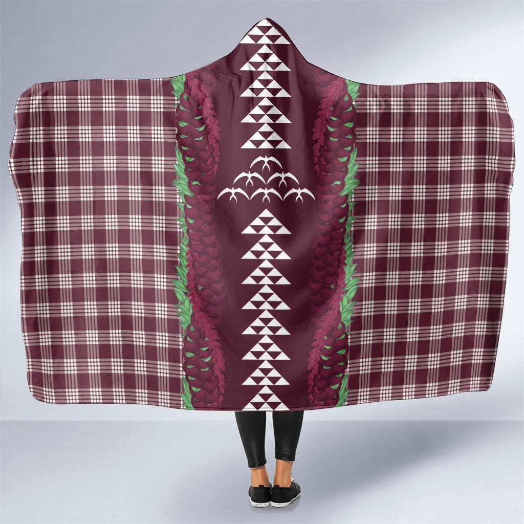 Burgundy Palaka Hawaii Iwa Bird Hooded Blanket Hawaiian Kakau Jade Vine Lei LT14 One Size Burgundy - Polynesian Pride
