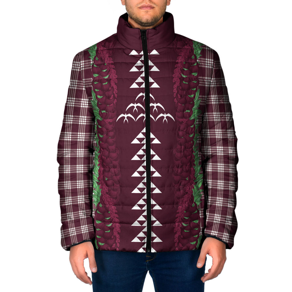 Burgundy Palaka Hawaii Iwa Bird Padded Jacket Hawaiian Kakau Jade Vine Lei LT14 Men Burgundy - Polynesian Pride