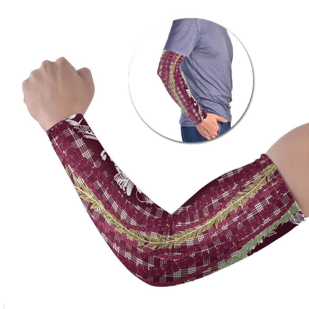 Burgundy Palaka Hawaii Leis Arm Sleeves Hawaiian-plaid Elegant Tropical Vibes LT14 Set of 2 Burgundy - Polynesian Pride