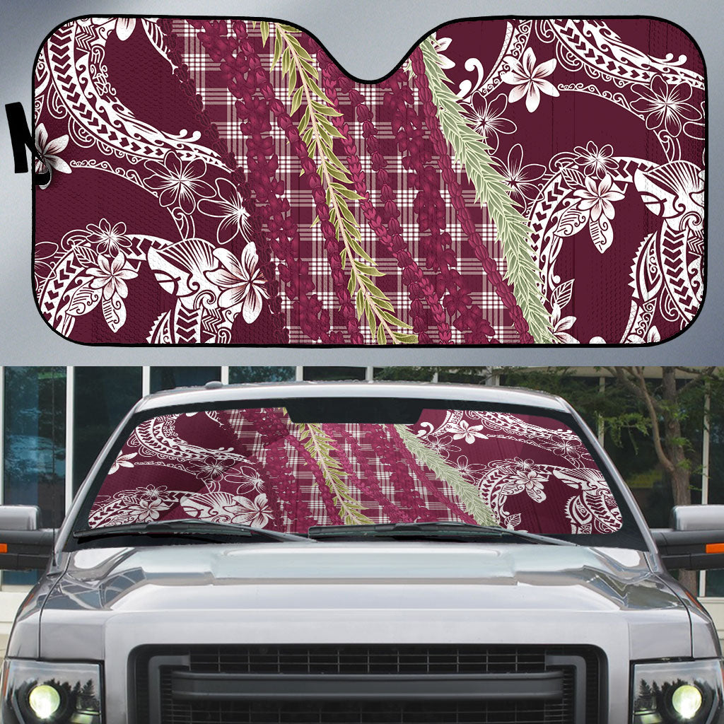 Burgundy Palaka Hawaii Leis Auto Sun Shade Hawaiian-plaid Elegant Tropical Vibes