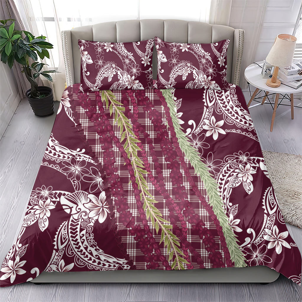 Burgundy Palaka Hawaii Leis Bedding Set Hawaiian-plaid Elegant Tropical Vibes LT14 - Polynesian Pride