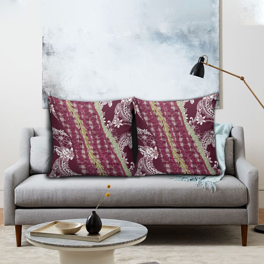 Burgundy Palaka Hawaii Leis Pillow Cover Hawaiian-plaid Elegant Tropical Vibes LT14 - Polynesian Pride