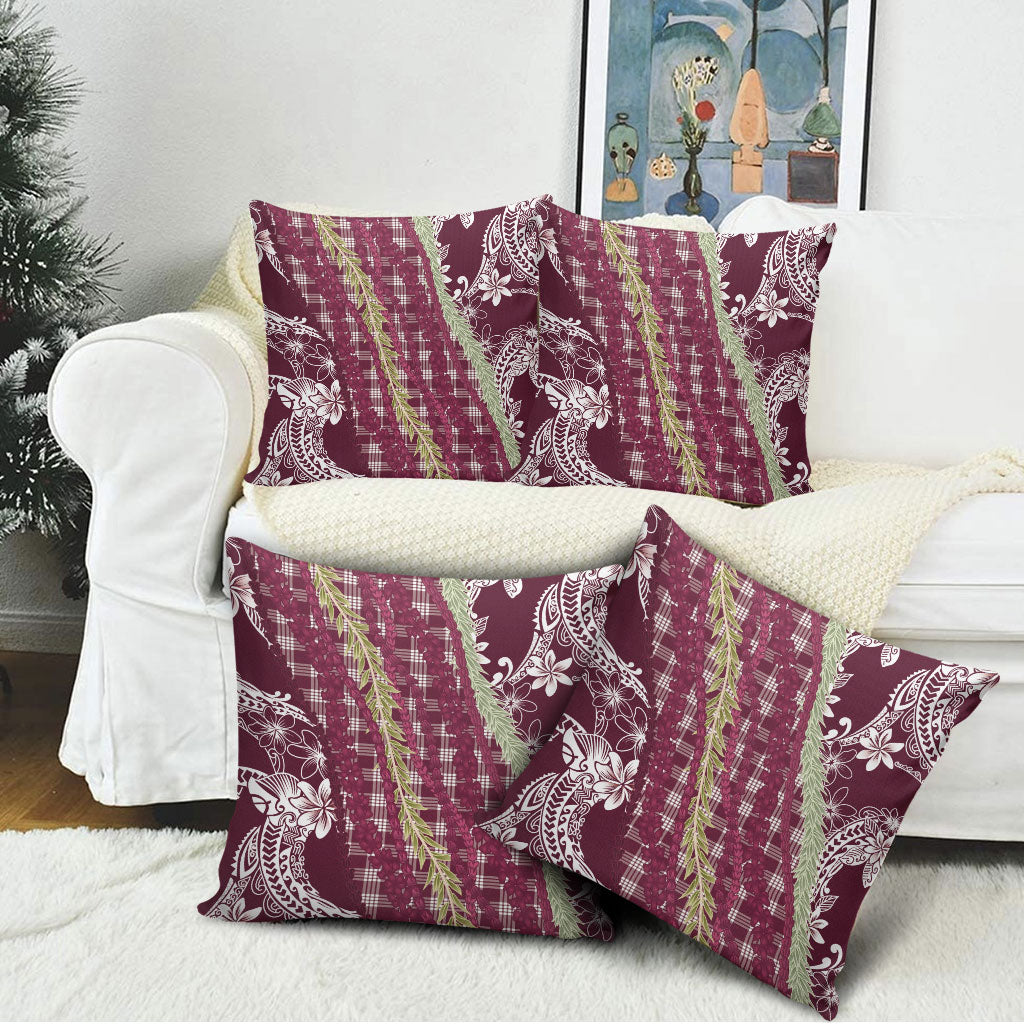 Burgundy Palaka Hawaii Leis Pillow Cover Hawaiian-plaid Elegant Tropical Vibes LT14 - Polynesian Pride