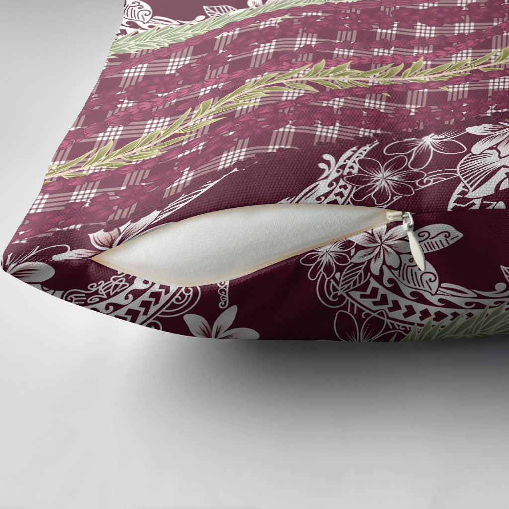 Burgundy Palaka Hawaii Leis Pillow Cover Hawaiian-plaid Elegant Tropical Vibes LT14 - Polynesian Pride