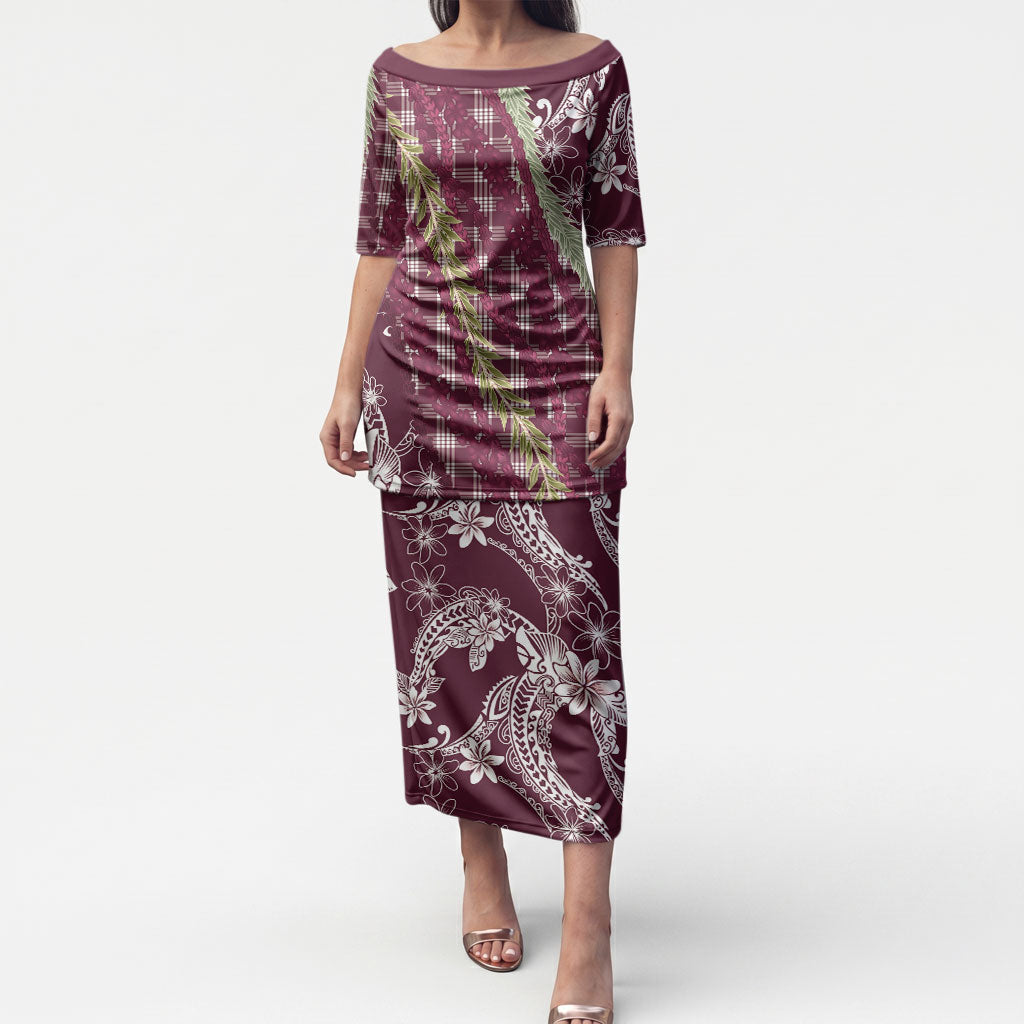 Burgundy Palaka Hawaii Leis Puletasi Hawaiian-plaid Elegant Tropical Vibes LT14 Long Dress Burgundy - Polynesian Pride